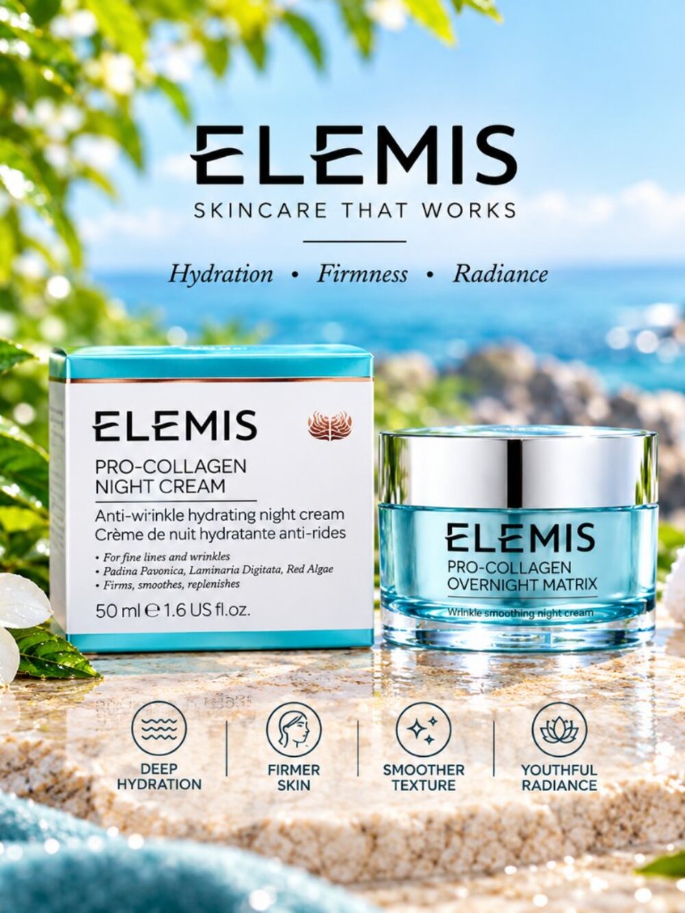 Elemis Pro-Collagen Night Cream Hydrating Anti-Wrinkle Moisturizer 1.6 fl oz